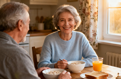 Пожилая пара Пожилая пара завтракает